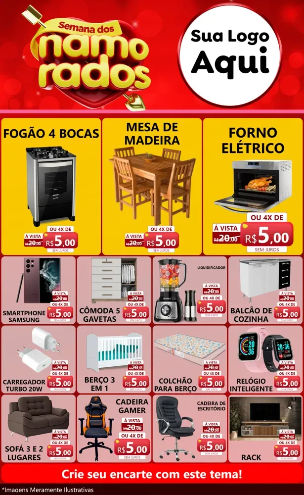 Modelo de Encarte para Encarte Grande com o tema Semana dos namorados para Móveis e Eletro