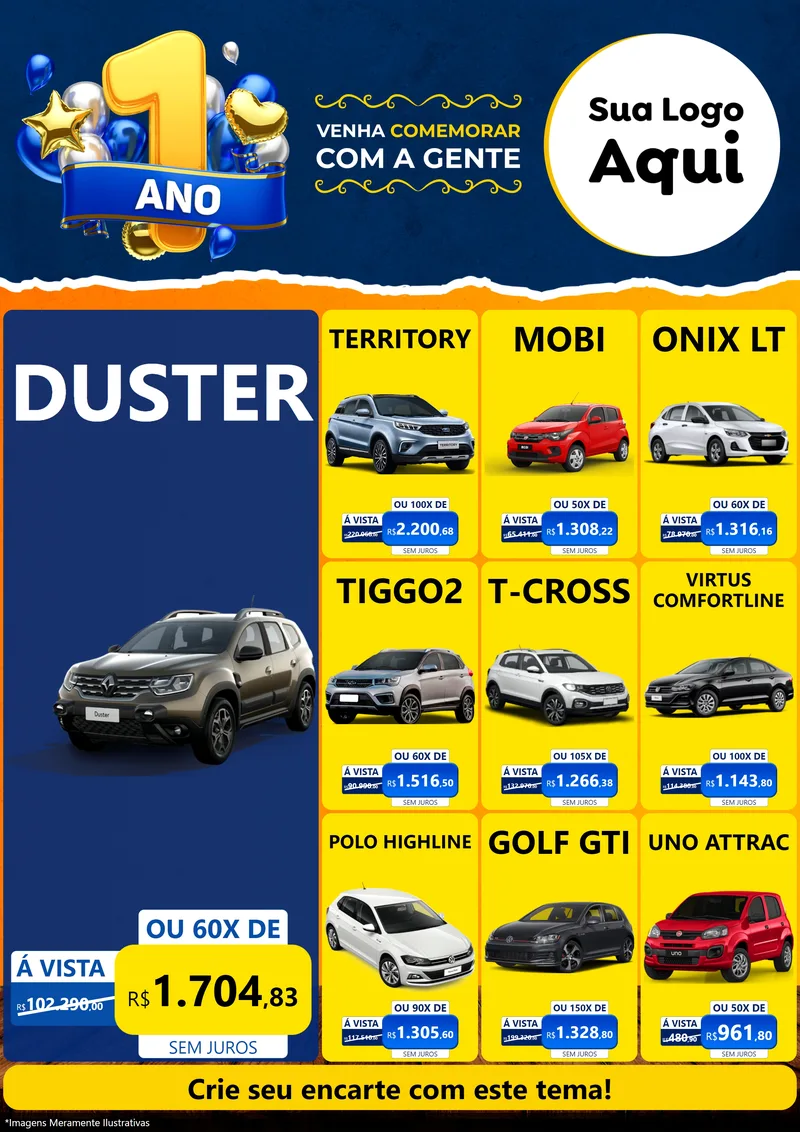 Modelo de Encarte para Encarte A4 Vertical com o tema Um Ano de Aniversário para Concessionaria de Carros