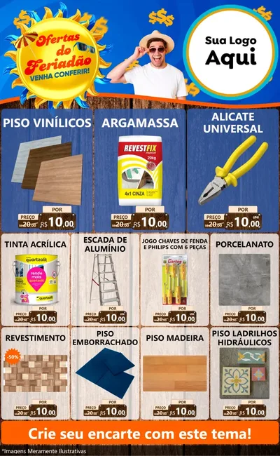 Modelo de Encarte para Encarte Grande com o tema Ofertas do Feriadão para Material para Construção