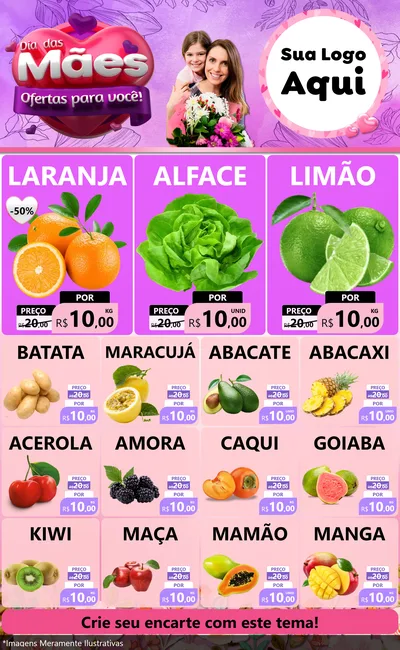 Modelo de Encarte para Encarte Grande com o tema Dia das Mães Ofertas para Você! para Hortifrúti