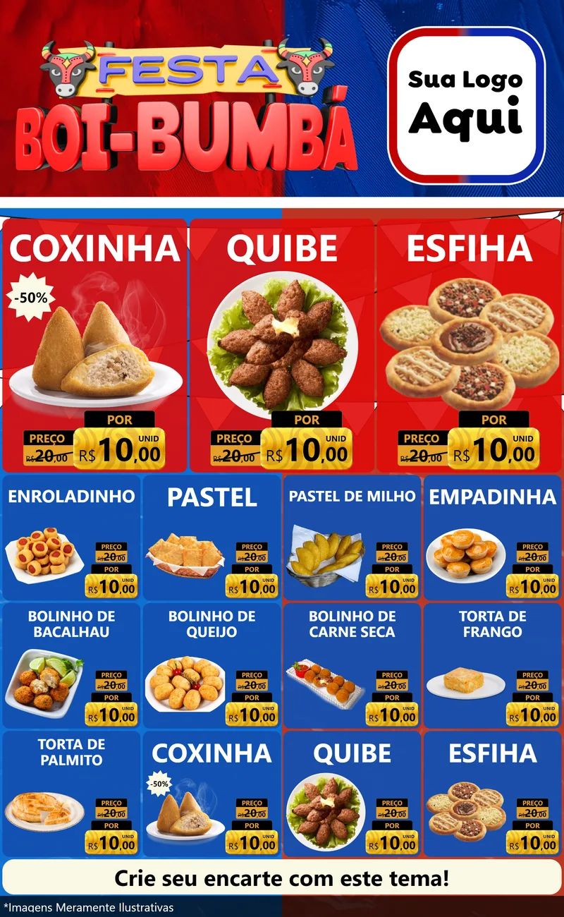 Modelo de Encarte para Encarte Grande com o tema Festa Boi Bumbá para Salgadaria