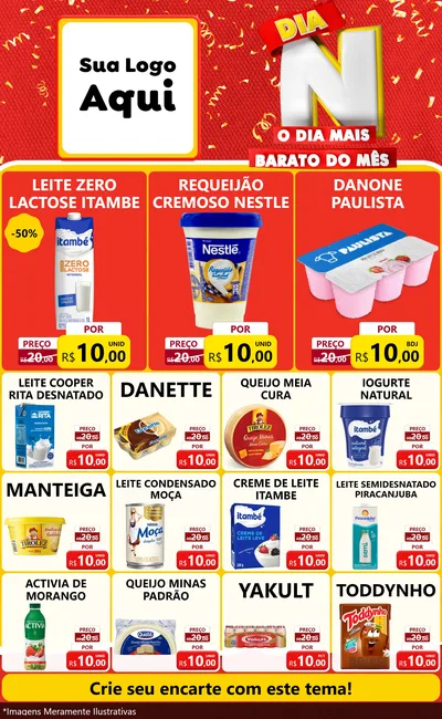 Modelo de Encarte para Encarte Grande com o tema Dia N o Dia Mais Barato do Mês para Frios e Laticínios