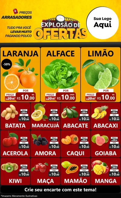 Modelo de Encarte para Encarte Grande com o tema Explosão de Ofertas para Hortifrúti