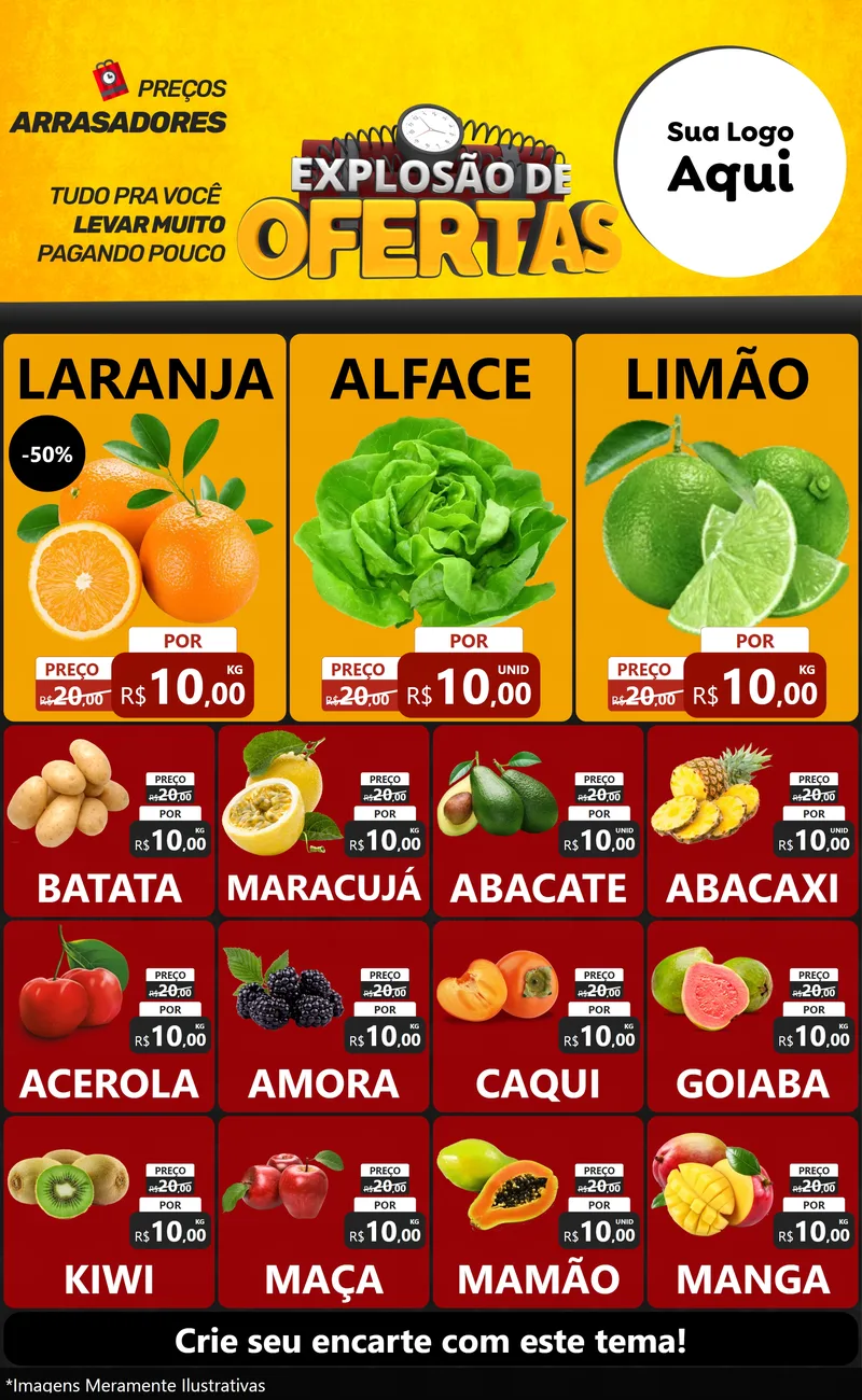 Modelo de Encarte para Encarte Grande com o tema Explosão de Ofertas para Hortifrúti