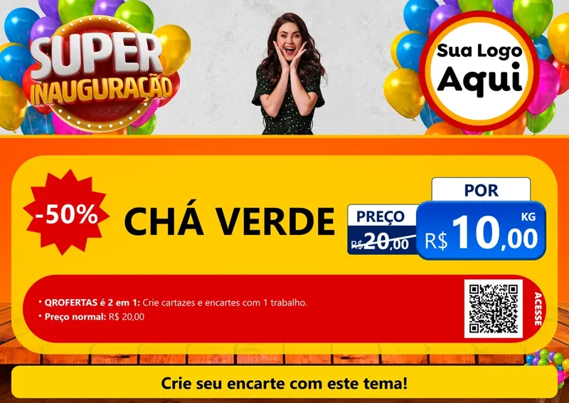 Modelo de Cartaz para Cartaz A4 Horizontal com o tema Super Inauguração para Produtos Naturais