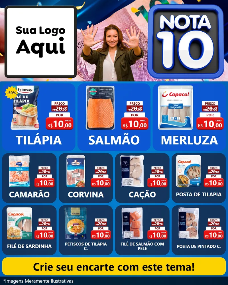 Modelo de Rede Social para Feed Instagram com o tema Nota 10 para Peixaria