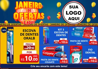 Modelo de Encarte para Encarte A4 Horizontal com o tema Janeiro de Ofertas É Aqui! para Higiene Pessoal