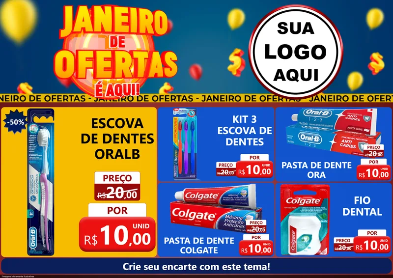 Modelo de Encarte para Encarte A4 Horizontal com o tema Janeiro de Ofertas É Aqui! para Higiene Pessoal