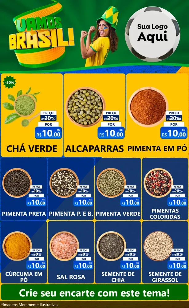 Modelo de Encarte para Encarte Grande com o tema Vamos Brasil - Copa para Produtos Naturais