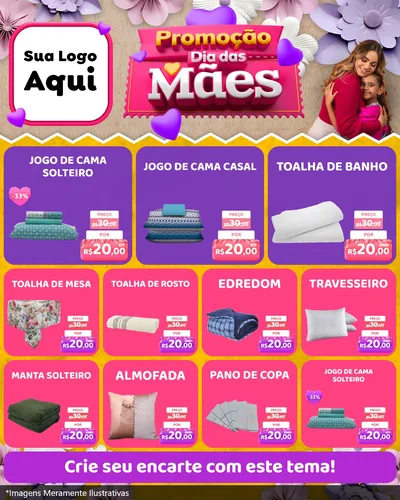 Modelo de Rede Social para Feed Instagram com o tema Promoção Dia das Mães para Cama, Mesa e Banho