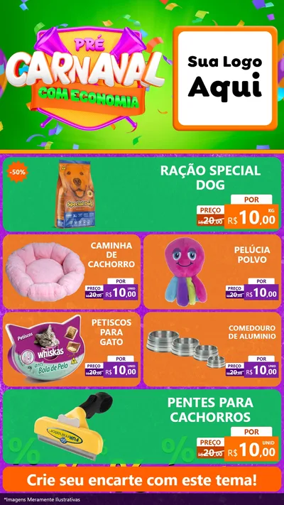 Modelo de TV para TV Vertical com o tema Pré-Carnaval Com Economia para Pet Shop