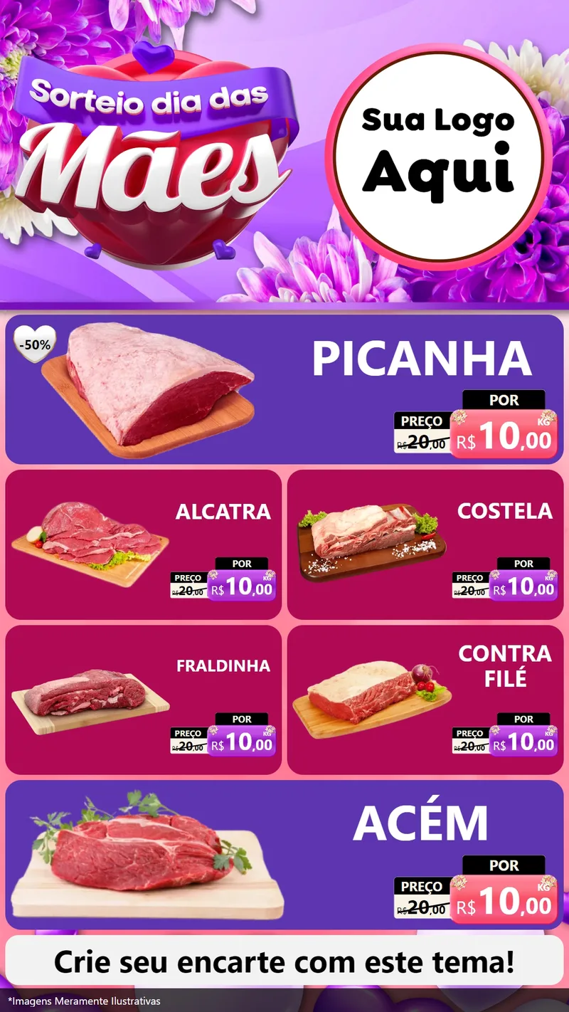Modelo de TV para TV Vertical com o tema Sorteio Dia das Mães para Açougue