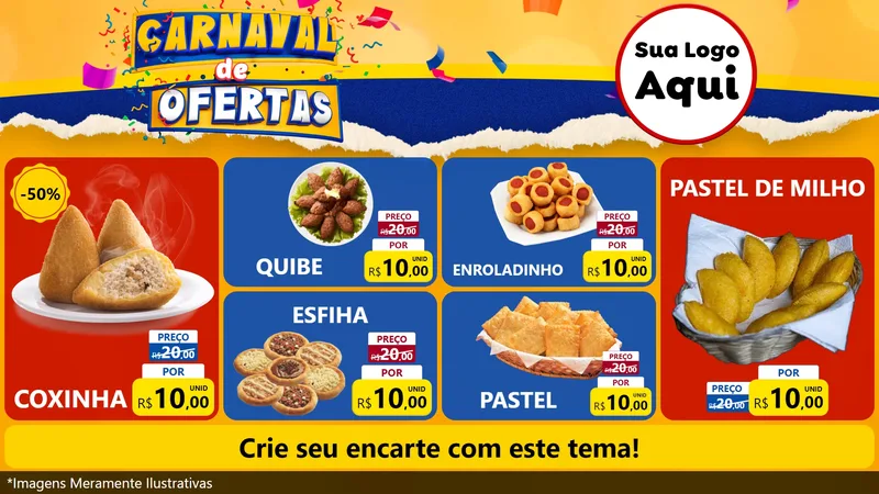 Modelo de TV para TV Horizontal com o tema Carnaval de Ofertas para Salgadaria
