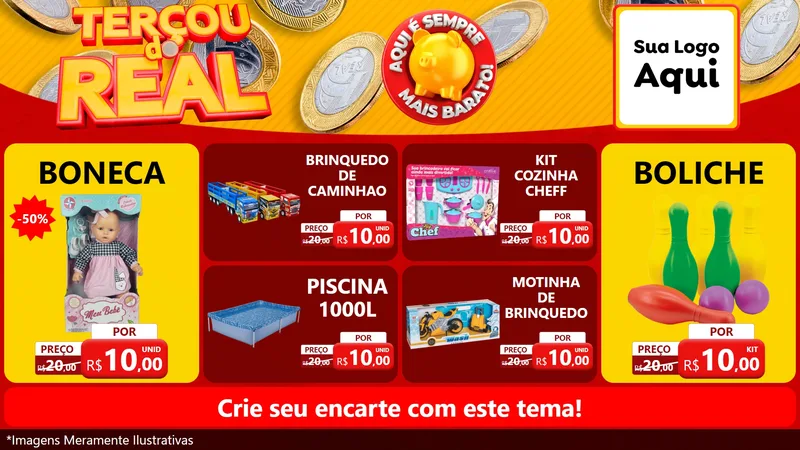 Modelo de TV para TV Horizontal com o tema Terçou do Real para Brinquedos