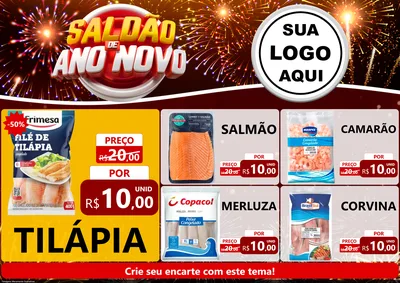 Modelo de Encarte para Encarte A4 Horizontal com o tema Saldão de Ano Novo para Peixaria