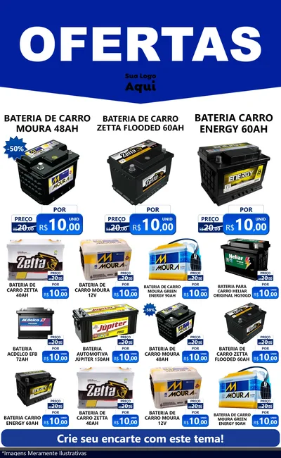 Modelo de Encarte para Encarte Grande com o tema Ofertas Azul Cartaz para Baterias Elétricas