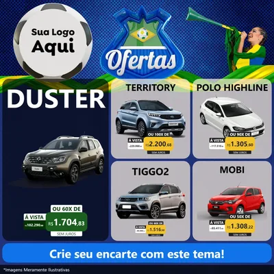Modelo de Rede Social para Feed Facebook com o tema Ofertas (Futebol) para Concessionaria de Carros