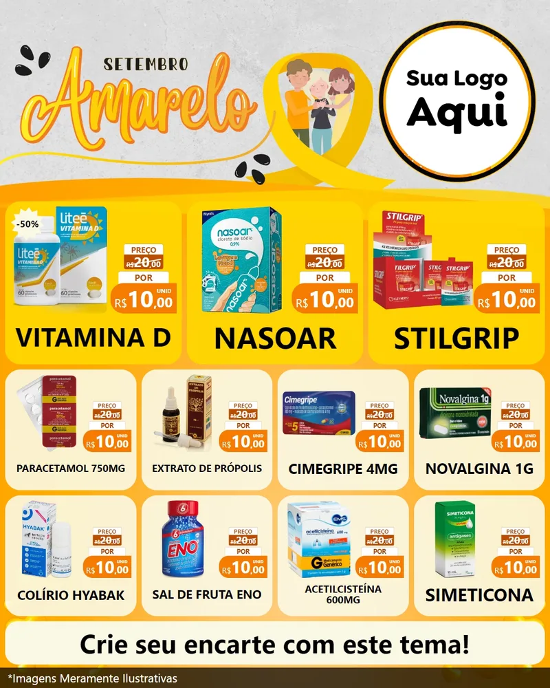 Modelo de Rede Social para Feed Instagram com o tema Setembro Amarelo para Farmácia