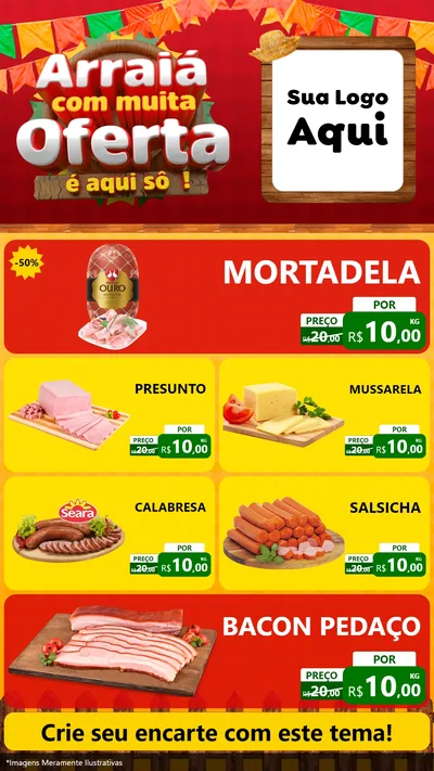 Modelo de TV para TV Vertical com o tema Arraiá Com Muita Oferta - É Aqui Sô! para Frios e Laticínios