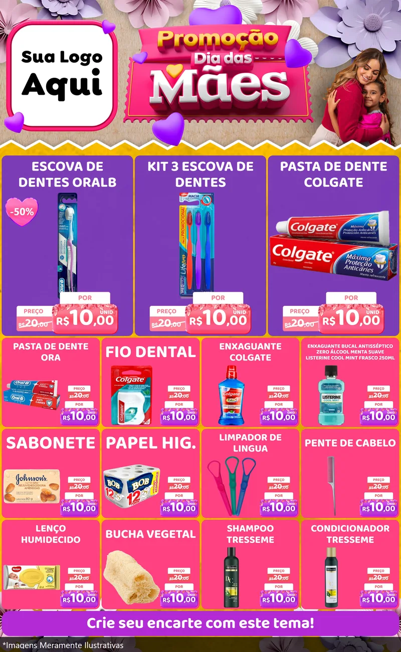 Modelo de Encarte para Encarte Grande com o tema Promoção Dia das Mães para Higiene Pessoal