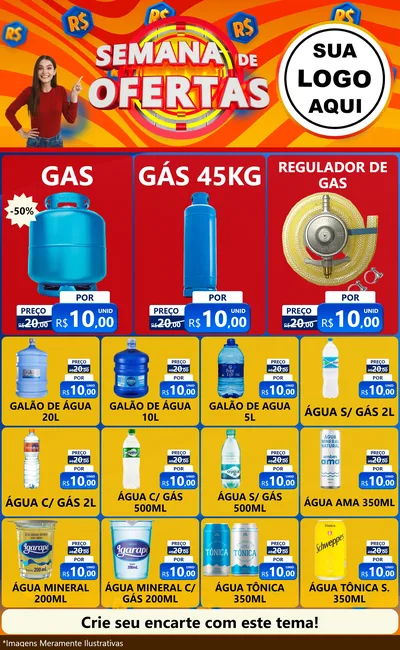 Modelo de Encarte para Encarte Grande com o tema Semana de Ofertas para Água e gás