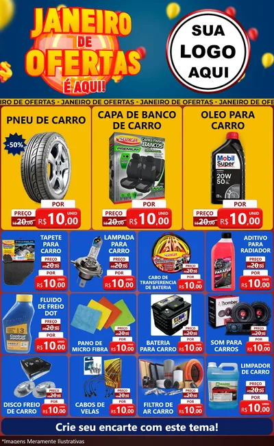 Modelo de Encarte para Encarte Grande com o tema Janeiro de Ofertas É Aqui! para Auto peças
