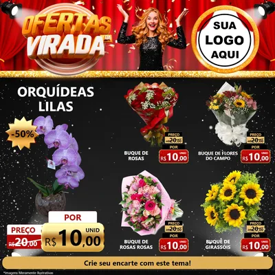 Modelo de Rede Social para Feed Facebook com o tema Ofertas da Virada para Floricultura e jardim