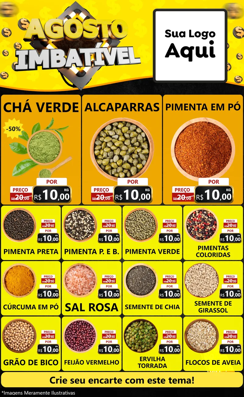 Modelo de Encarte para Encarte Grande com o tema Agosto Imbatível para Produtos Naturais