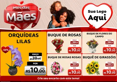 Modelo de Encarte para Encarte A4 Horizontal com o tema Mês das Mães para Floricultura e jardim