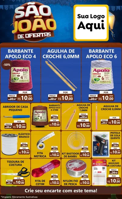 Modelo de Encarte para Encarte Grande com o tema São João Ofertas Imbatíveis! - Junina para Armarinho e Aviamentos