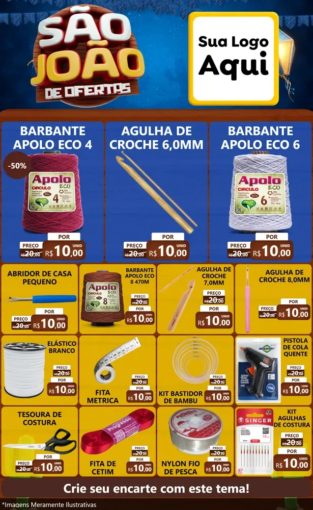 Modelo de Encarte para Encarte Grande com o tema São João Ofertas Imbatíveis! - Junina para Armarinho e Aviamentos