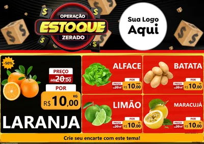 Modelo de Encarte para Encarte A4 Horizontal com o tema Operação Estoque Zerado para Hortifrúti