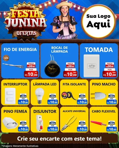 Modelo de Rede Social para Feed Instagram com o tema Festa Junina Ofertas para Materiais Elétricos