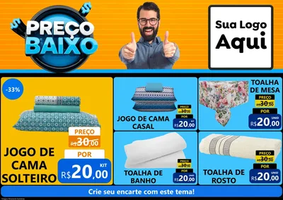 Modelo de Encarte para Encarte A4 Horizontal com o tema Preço Baixo para Cama, Mesa e Banho