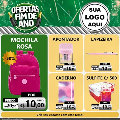 Modelo de Rede Social para Feed Facebook com o tema Ofertas Fim de Ano para Papelaria