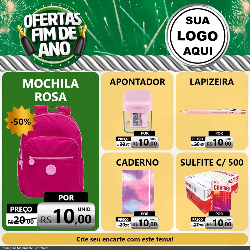 Modelo de Rede Social para Feed Facebook com o tema Ofertas Fim de Ano para Papelaria