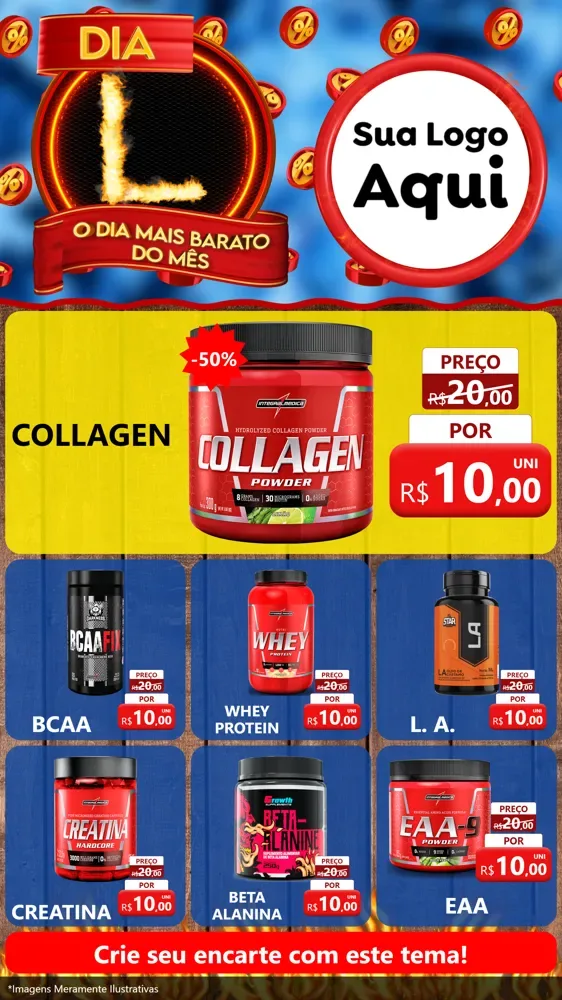 Modelo de Rede Social para Stories com o tema Dia L - O Dia Mais Barato Do Mês para Suplementos alimentares