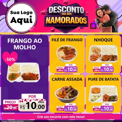Modelo de Rede Social para Feed Facebook com o tema Desconto Dia dos Namorados para Restaurante