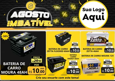 Modelo de Encarte para Encarte A4 Horizontal com o tema Agosto Imbatível para Baterias Elétricas