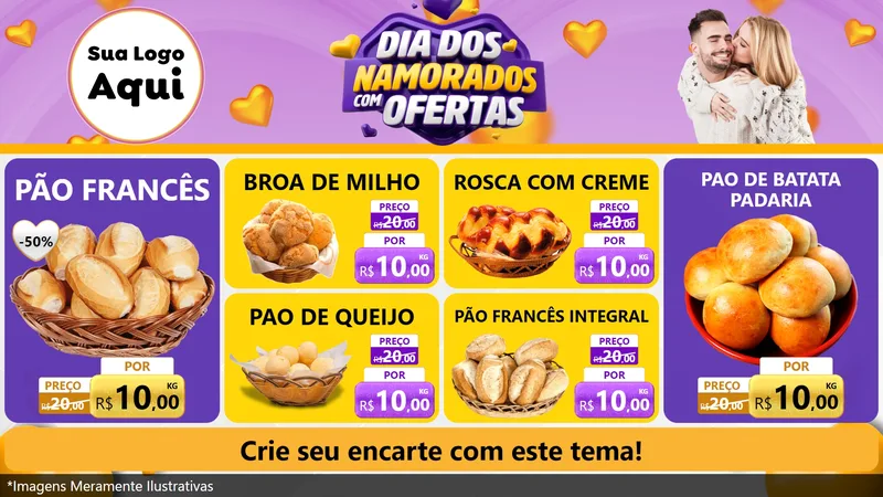 Modelo de TV para TV Horizontal com o tema Dia Dos Namorados Com Ofertas para Padaria
