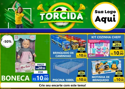 Modelo de Encarte para Encarte A4 Horizontal com o tema Torcida para Brinquedos