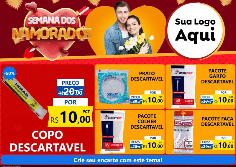 Modelo de Encarte para Encarte A4 Horizontal com o tema Semana dos Namorados para Embalagens