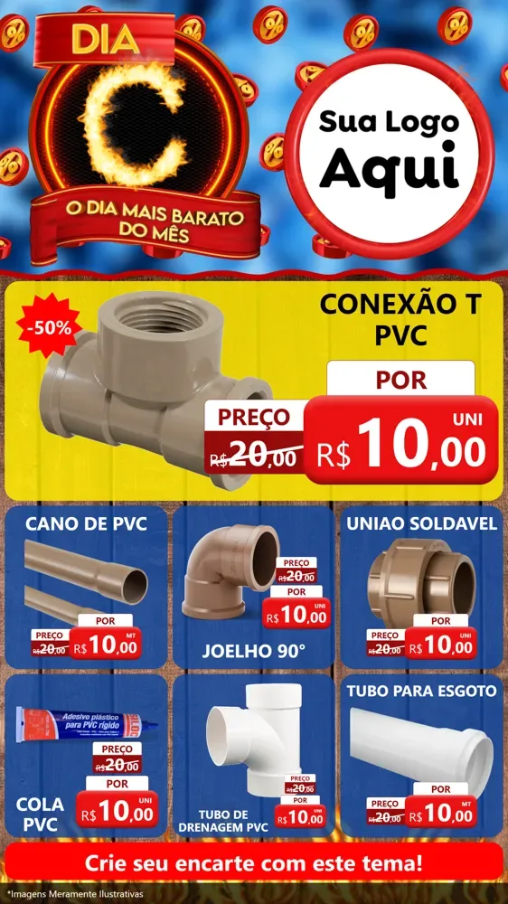 Modelo de Rede Social para Stories com o tema Dia C - O Dia Mais Barato Do Mês para Tubos e conexões