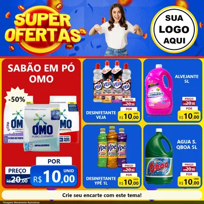Modelo de Rede Social para Feed Facebook com o tema Super Ofertas para Produtos de Limpeza