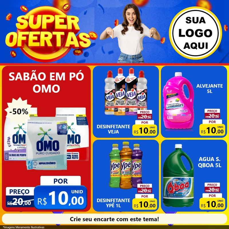 Modelo de Rede Social para Feed Facebook com o tema Super Ofertas para Produtos de Limpeza