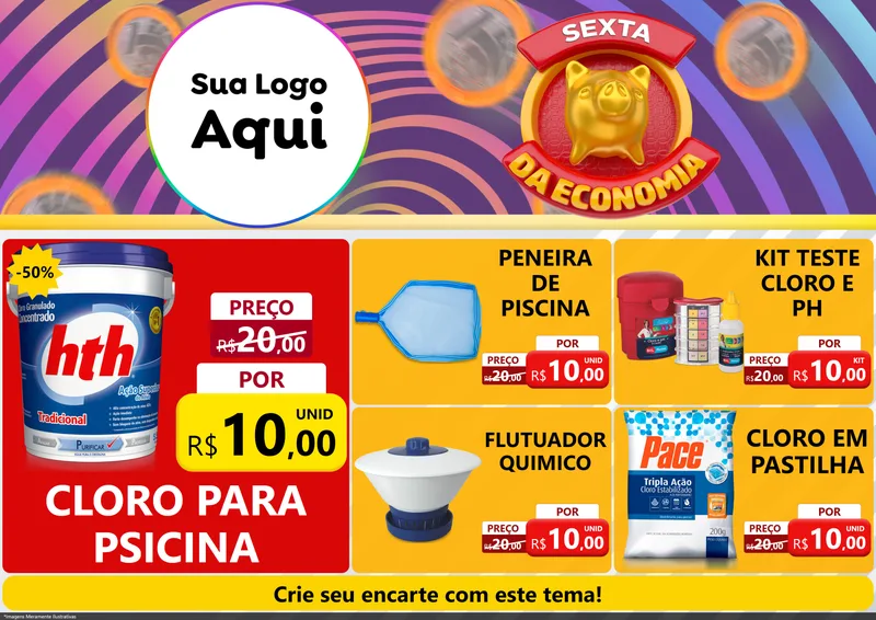 Modelo de Encarte para Encarte A4 Horizontal com o tema Sexta da Economia para Produtos para Piscina