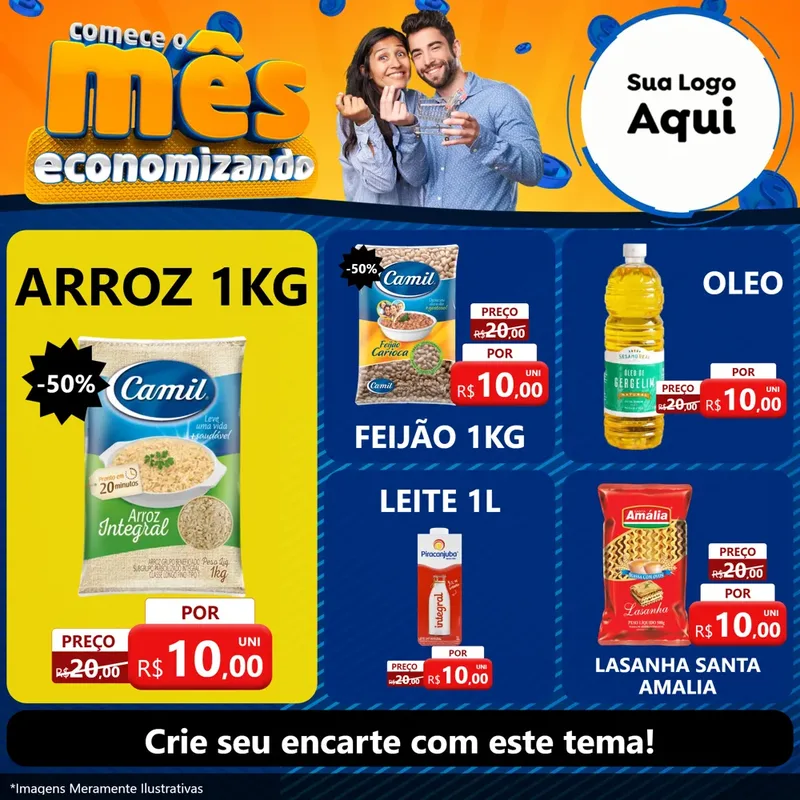 Modelo de Rede Social para Feed Facebook com o tema Comece O Mês Economizando para Supermercado