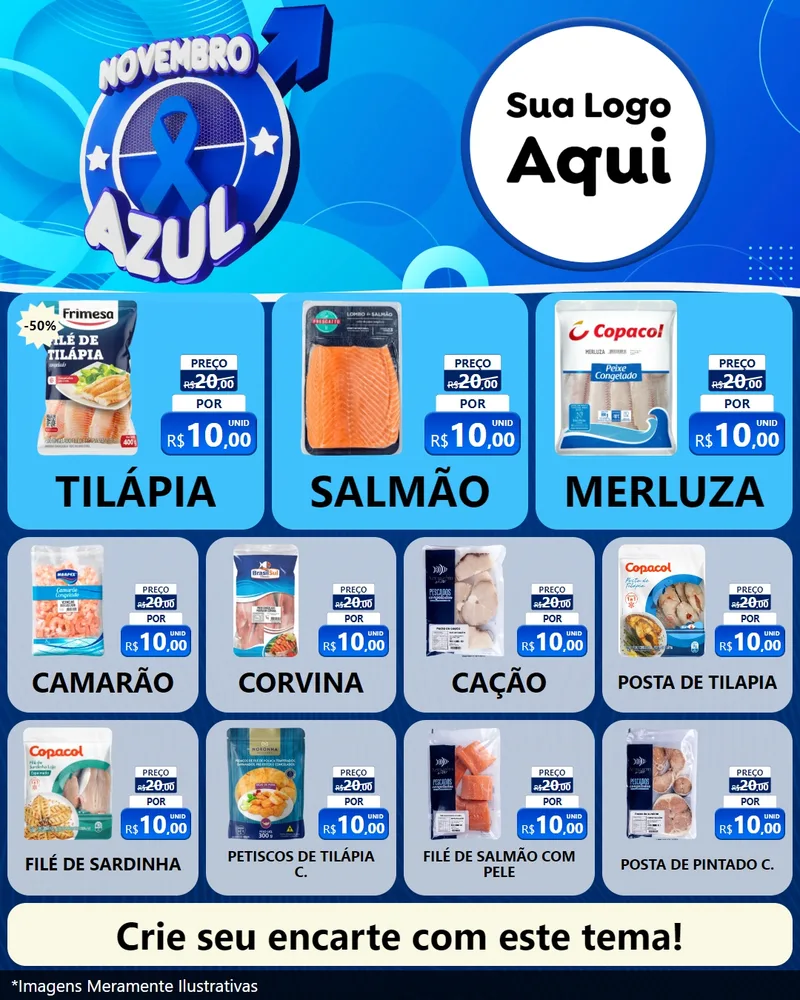 Modelo de Rede Social para Feed Instagram com o tema Novembro Azul para Peixaria