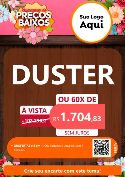 Modelo de Cartaz para Cartaz A4 Vertical com o tema Primavera de Preços Baixos para Concessionaria de Carros