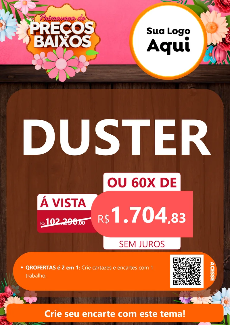 Modelo de Cartaz para Cartaz A4 Vertical com o tema Primavera de Preços Baixos para Concessionaria de Carros